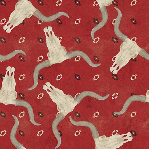 Hold Your Horses - Longhorn Bandana - long horn skulls on red