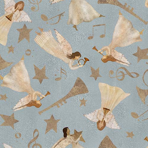 O'Holy Night - Harmonious Angels - Blue - tossed angels & trumpets on blue
