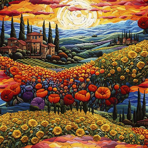 C'est Magnifique -Tranquil Valley - Multi - floral landscape with house