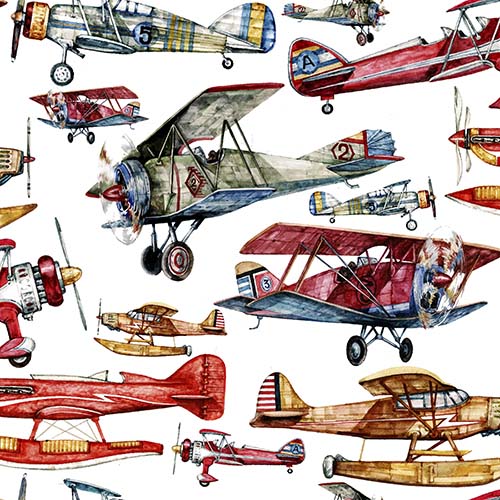 First in Flight - Biplanes - White - colorful biplanes on white