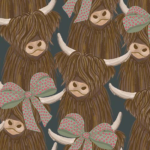 Highland Hazel - Packed Hazel- Teal - packed highland cows