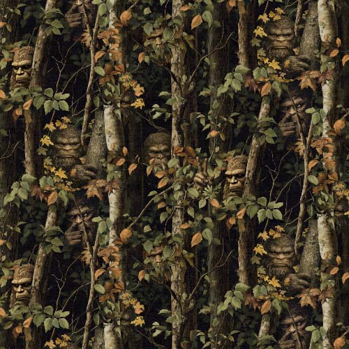 Legendary Loner - Peekaboo - Black - Sasquatch among trees - Big Foot