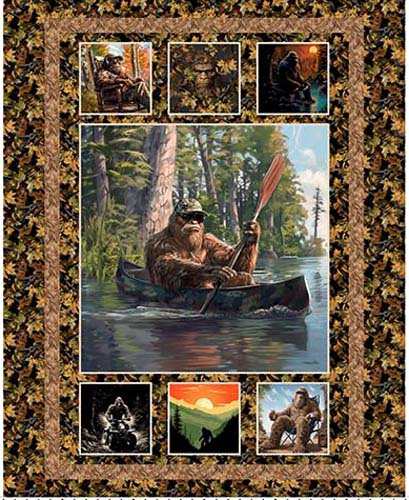 Legendary Loner - 1yd. PANEL - Sasquatch in a canoe -Big Foot w/ smaller patch
