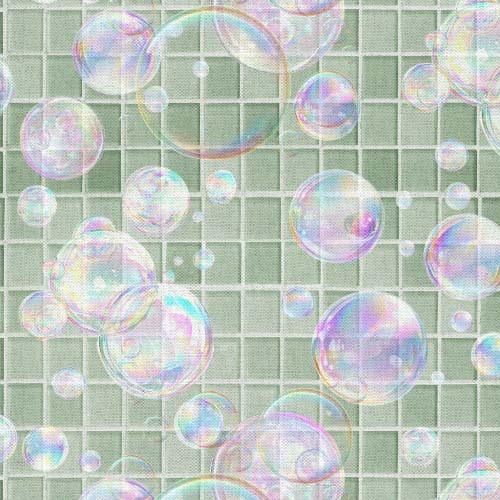 Please Seat Yourself - BubbleTiles - Teal - bubbles on green tiles