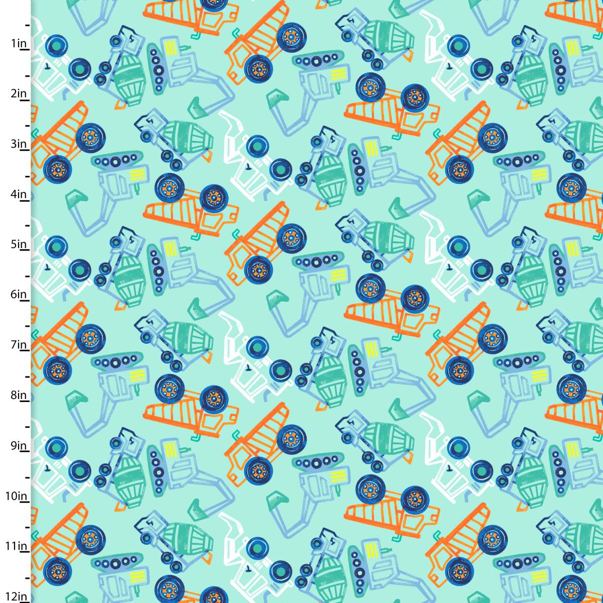 Dump, Dig & Rumble Flannel - Busy Builders - Turquoise