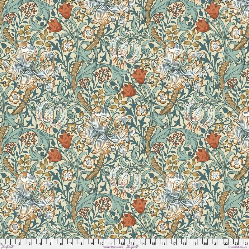 108"  Wide Back - Morris & Co.- Golden Lily - Autumn- Large floral on pale green