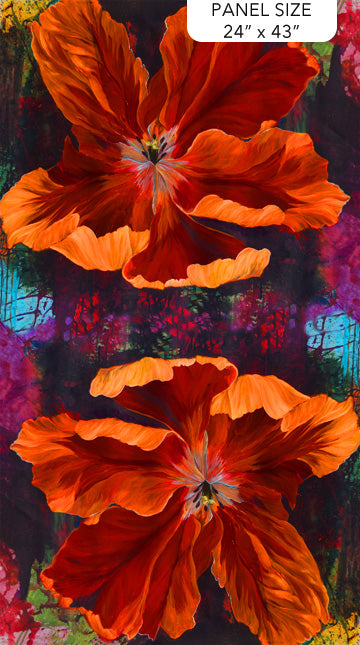Tulip Festival - 24in. PANEL - 2 large red & orange Tulips