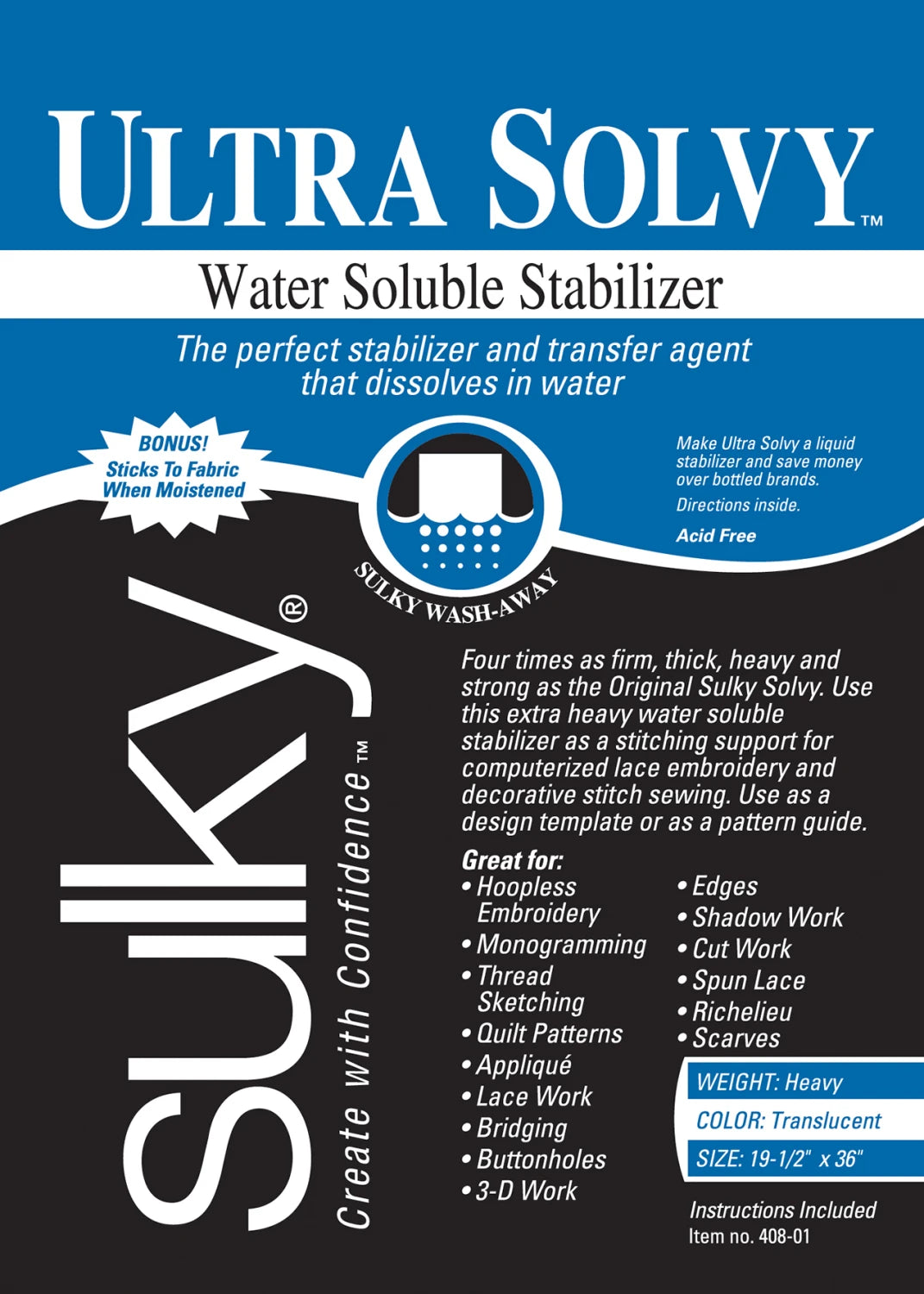 Ultra Solvy - Heavywieght water soluble stabilizer - 19.5 x 36
