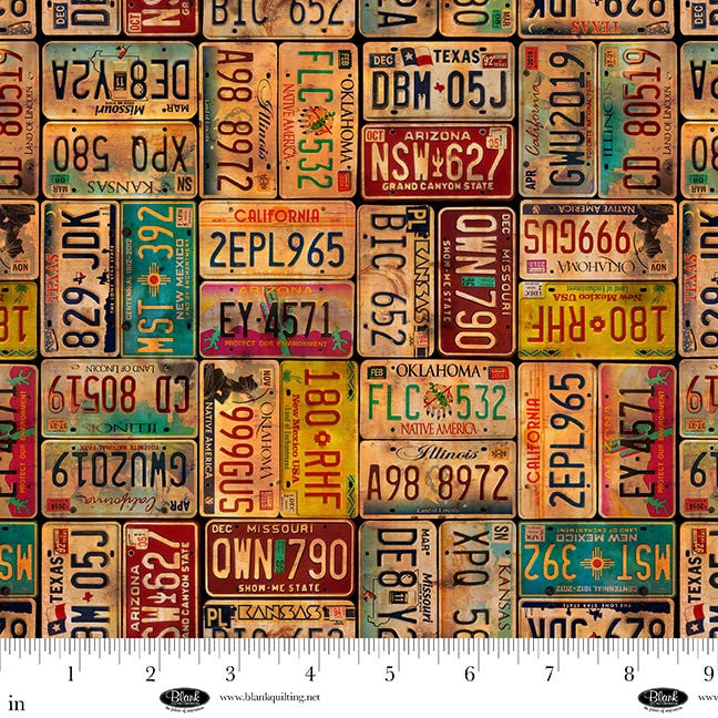 Historic Highway - Vintage License Plates - arranged packed state licenses