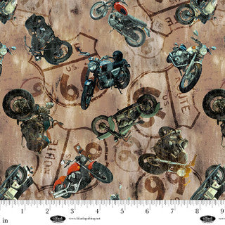 Historic Highway - Motorcycles and Route 66 Signage - Tan - tossed cycles
