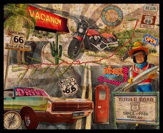 Historic Highway - 1yd. PANEL- Highway 66 route & collage