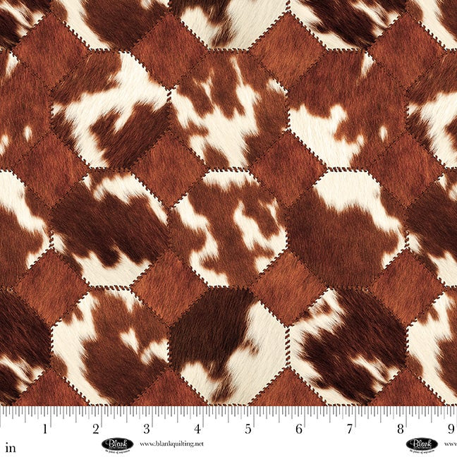 Spurs & Spirit - Cowhide Patchwork - Brown - brown & white octagons& diamonds
