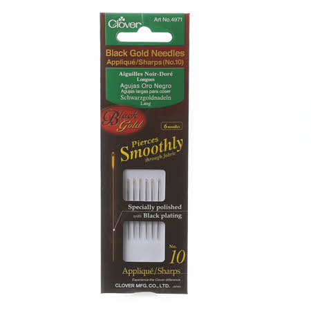 Clover Black Gold Applique/Sharps Needles-6 pk size 10   4971