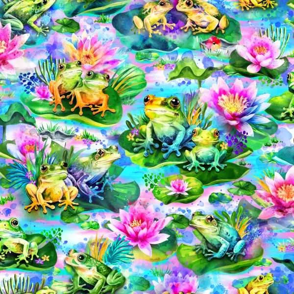 Hip Hop! - Frogs on Lily Pads - Green - colorful frogs on lily pads