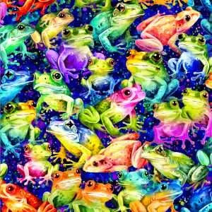 Hip Hop! - Stacked Frogs - packed colorful frogs on blue