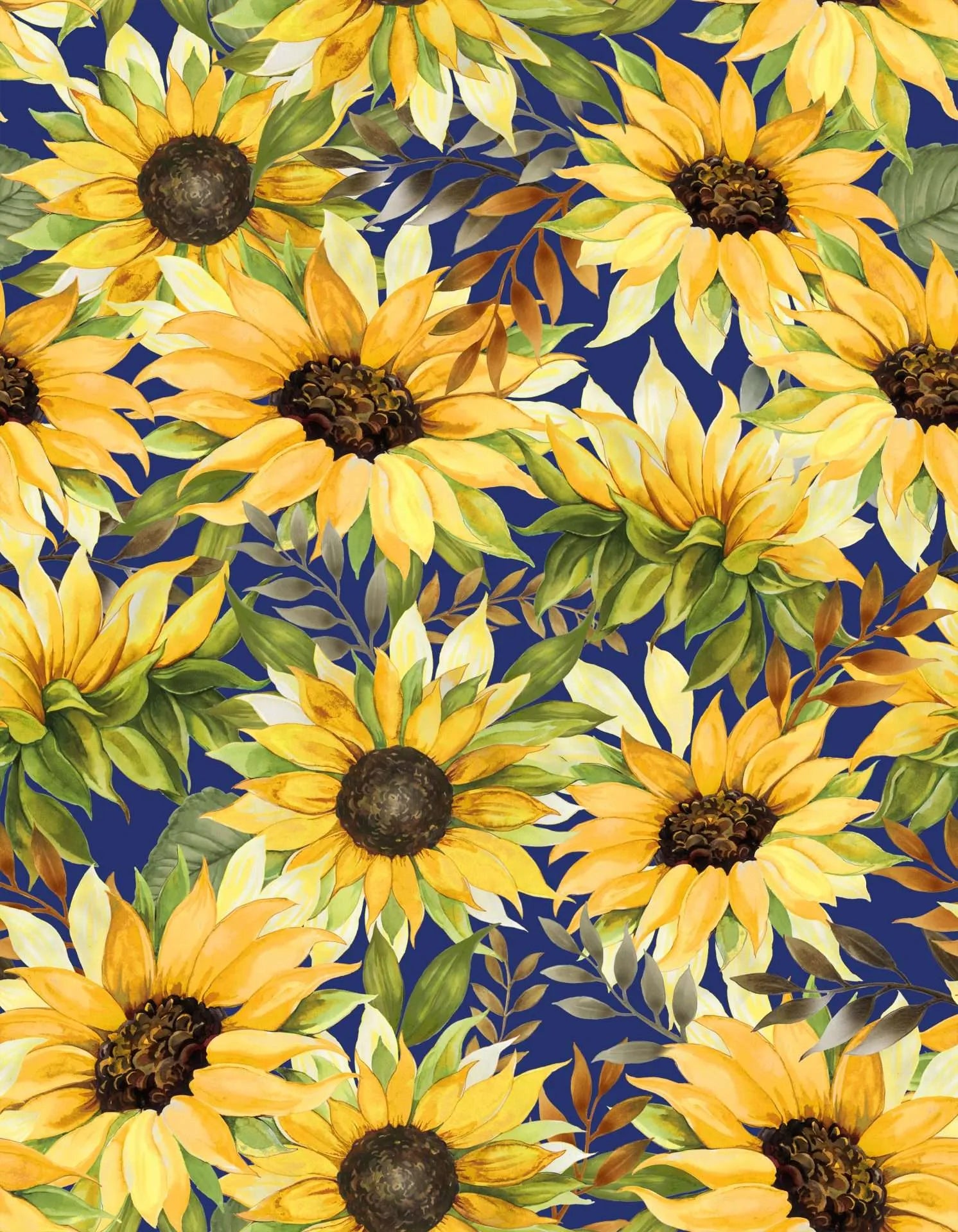 Follow the Sun - Large Sunflower - Navy - large sunflowers on blue