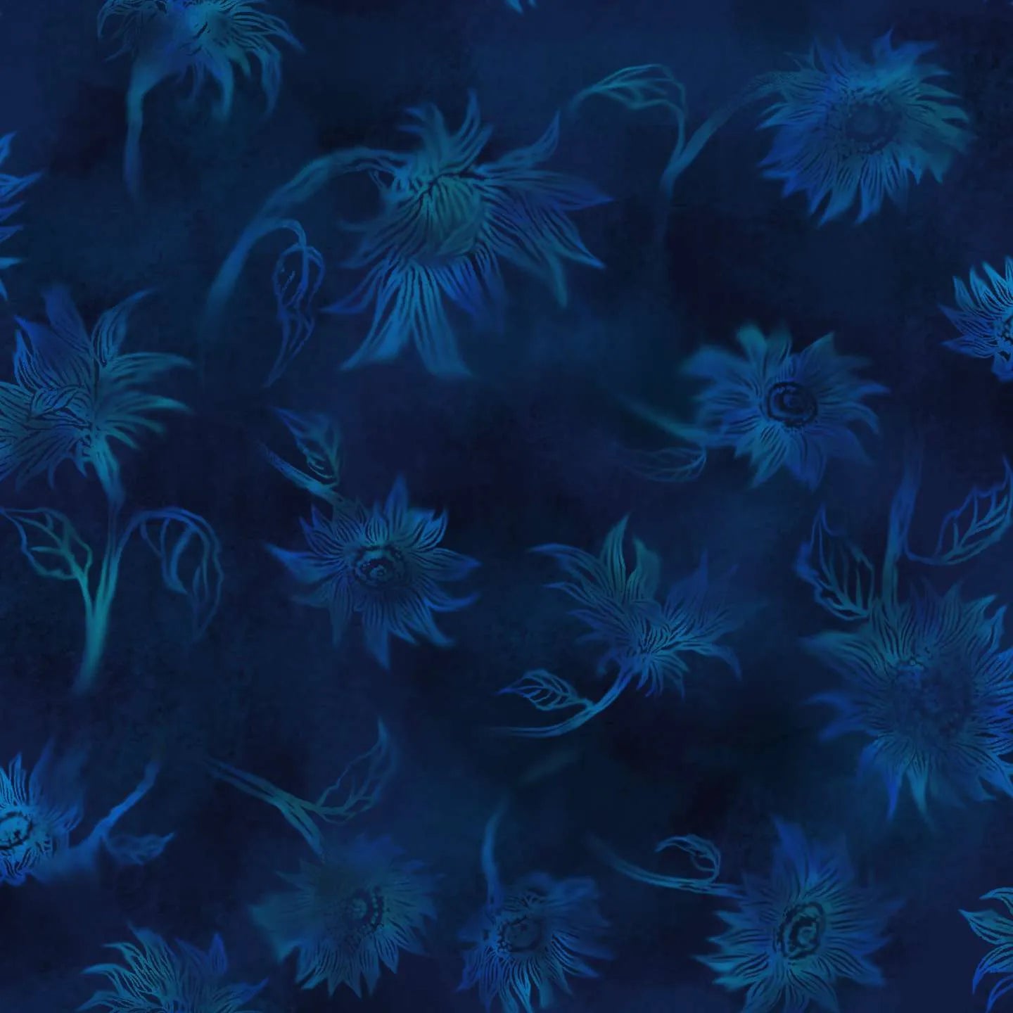 Follow the Sun - Tonal Sunflowers - Navy - tone on tone blue sunflowers