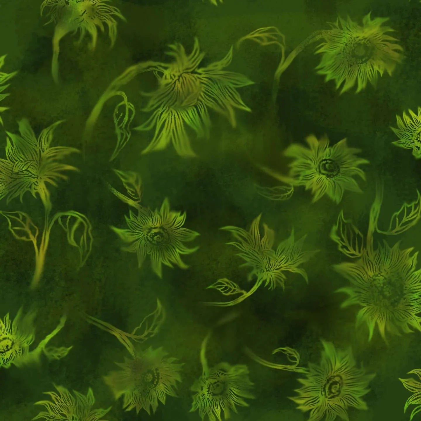 Follow the Sun - Tonal Sunflowers - Green - tone on tone green sunflowers