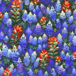 Round Up - Bluebonnets - packed blue & red floral