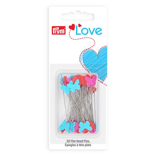 Prym Flat Head Pins - Stainless steel w/ heart and butterfly 60100