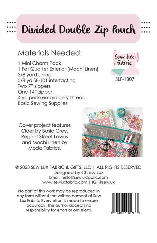 Divided Double Zip Pouch 9x12  by Chrissy Lux of Sew Lux Fabric