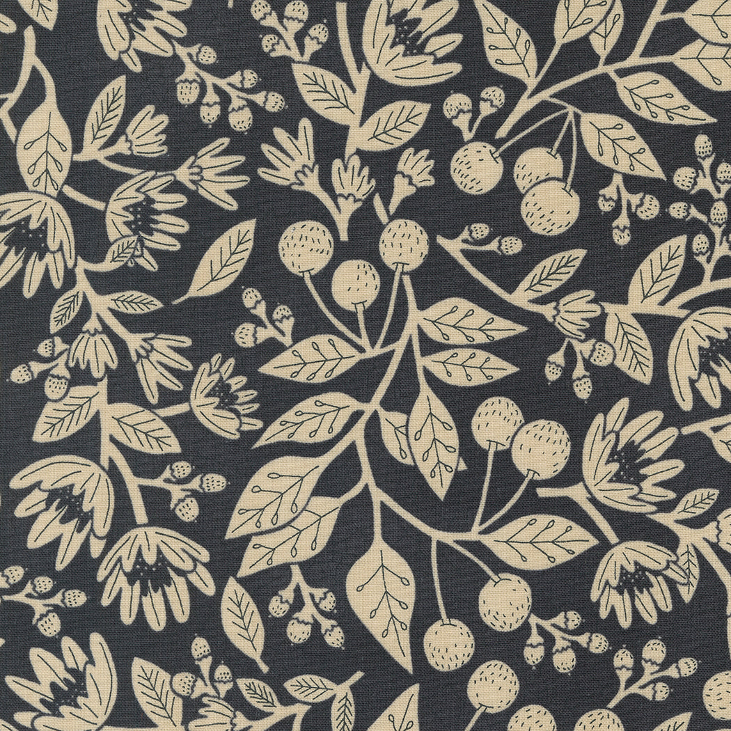 Bloom and Grow - Floral - Black - tan floral on black  by Kathy Schmitz