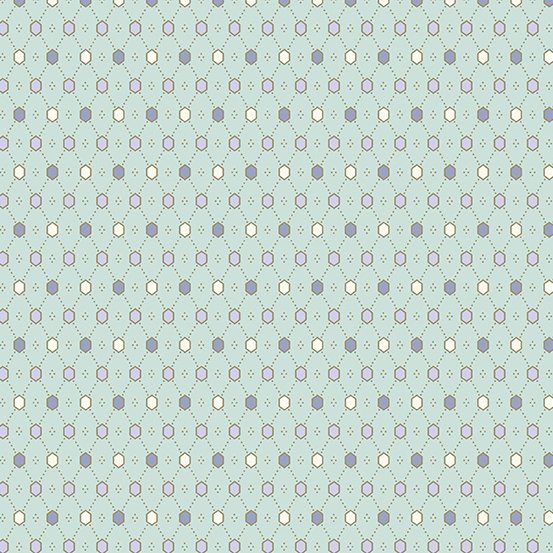 Abloom - Diamond Mesh - Teal - lt purple, blue violet & cream dots on aqua