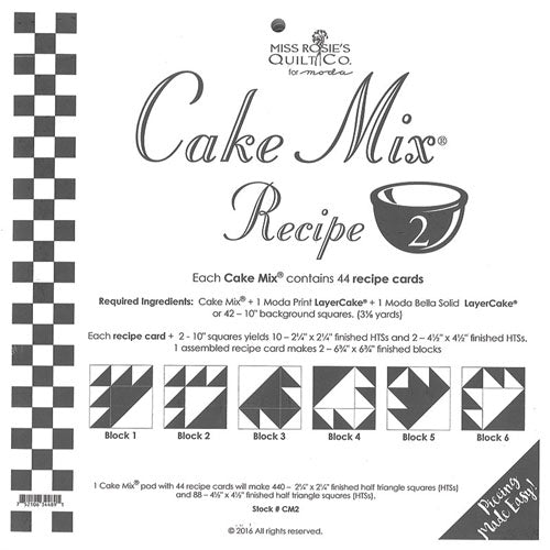 Cake Mix Recipe 2 - Includes 45 Recipe Cards-Makes 450-21/4" HST-& 90 41/