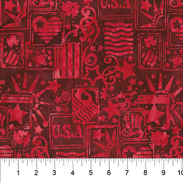 Bandana - Stamps - Red - patriotic themed stamps on red