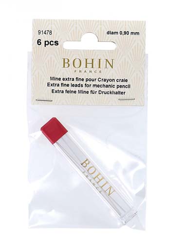 Bohin France - 6 Mechanical Chalk Pencil White for .9mm Pencil
