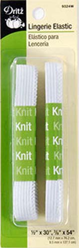Dritz 1/2 inch & 3/8 inchLingerie Elastic WHITE 30 & 54 inches 2 pack