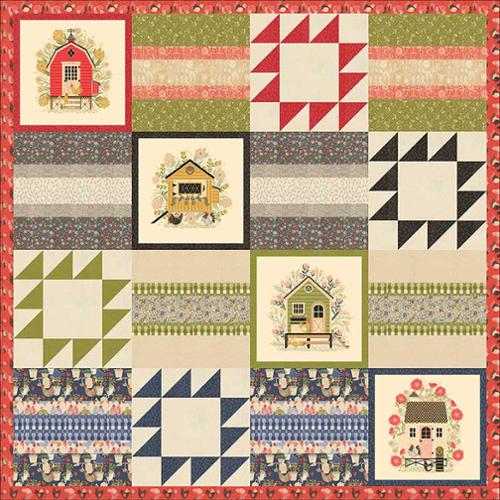 Cluck and Blossom Quilt pattern - 76 x 76 - by Gingiber