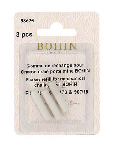 Bohin France-Eraser Replacemnt Cap - 3 pcs.- Refill For Mechanical Chalk Pencil