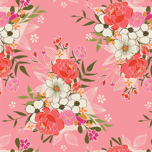 Open Heart - Flowering Love - Pink - Coral, pink & white floral on pink