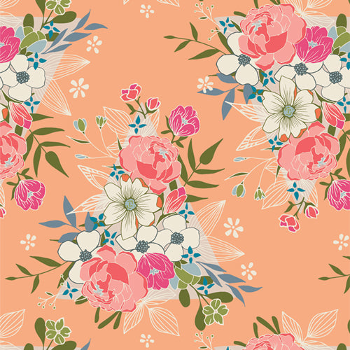 Open Heart - Flowering Hope - Peach- coral, pink & white floral on peach
