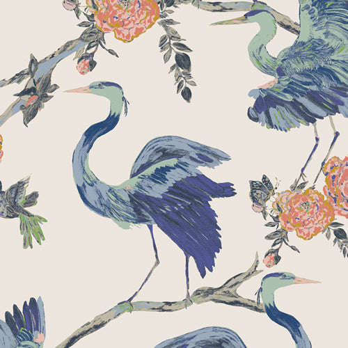 Eve - Herons Wisdom - Herons - Natural - blue herons on cream