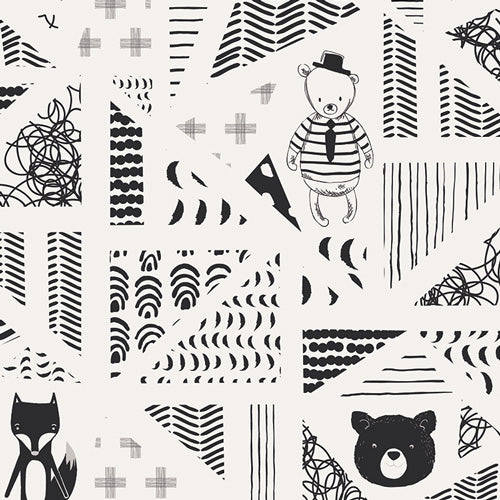 Nest - Swirly Friends - Blackon White - triangles with designs & animals