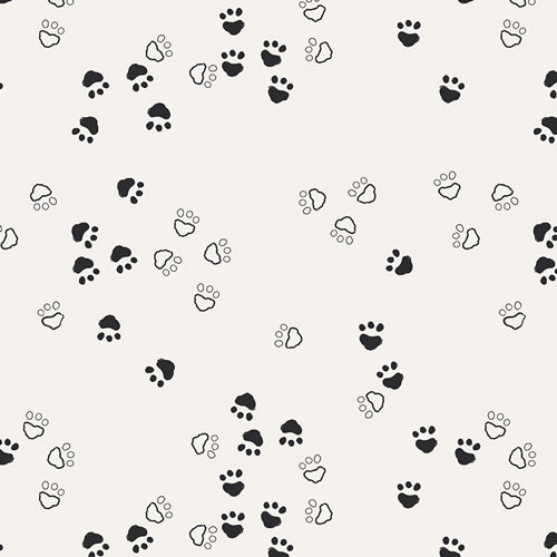 Nest - Curious Paws - White - Black paw prints on white
