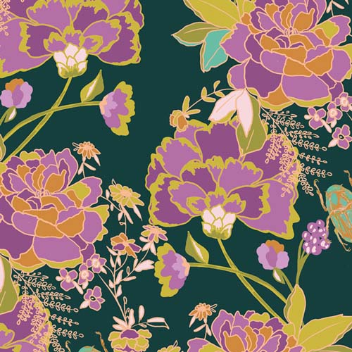 365 Fifth Avenue - Greet the Guests - Vert - large purple floral on dk green