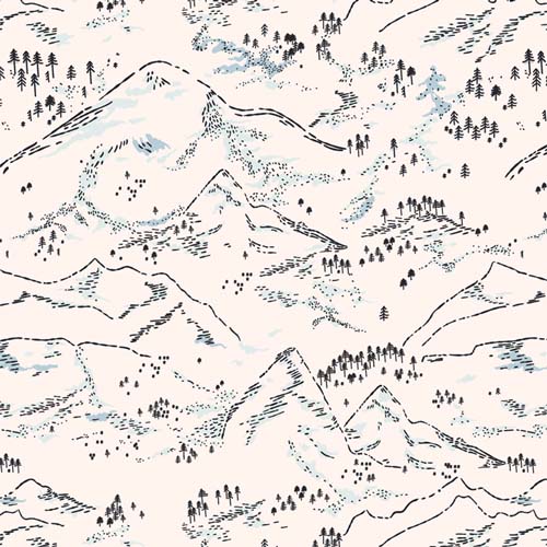 Arctic Tale - Arctic Winterscape - snowy mountains & trees on cream
