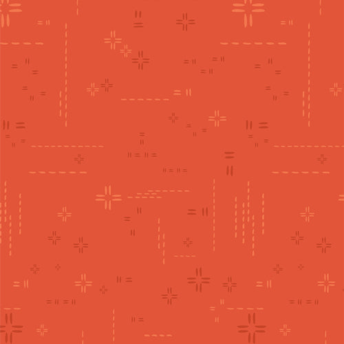 Decostitch Elements - Sunburst - stitched elements  on bright red orange
