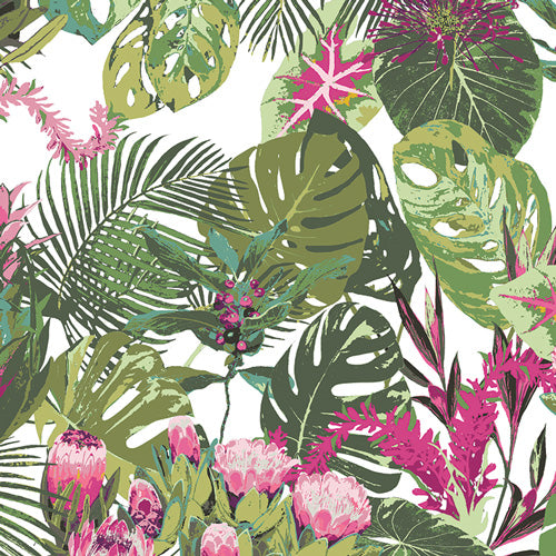 Esoterra - Tropicalia - Light- Tropical Leaves & flowers on cream