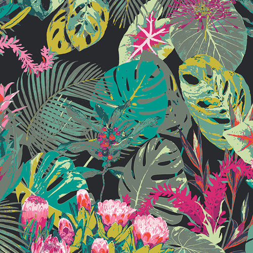 Esoterra - Tropicalia - Dark- Tropical Leaves & flowers on black