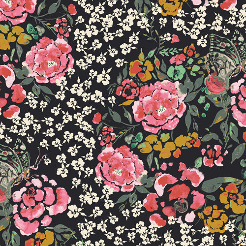 Eve - Jardin Robust - Pink, white & gold floral on black