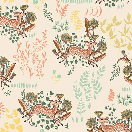 Flannel - Wild Forgotten - Dandelion Doe - Parsnip - Deer and foliage on cream