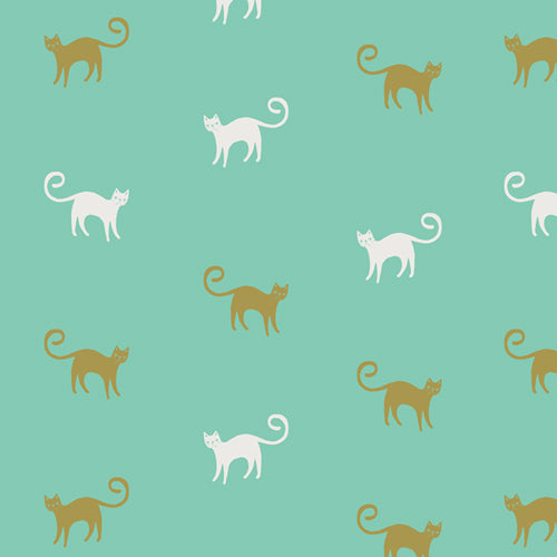 Oh, Meow - Feline Good - Cats - white and gold cats on mint green