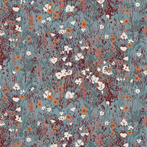 Tumbleweed - Great Plains - Big Sky - floral meadow - white & gold on blue