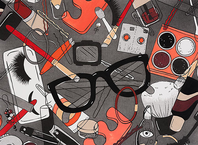 Nicole's Prints - Day to Night-Charcoal/Red-Getting Ready For a Night O