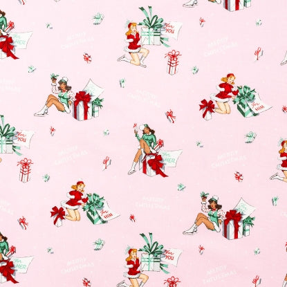 Christmas Time - For you -Pink - Christmas pin up girls with presents on pink