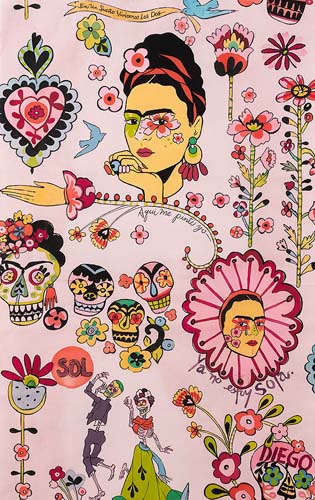Folklorico - Ya No Estoy Sola- Pink - brightly colored flowers and skulls